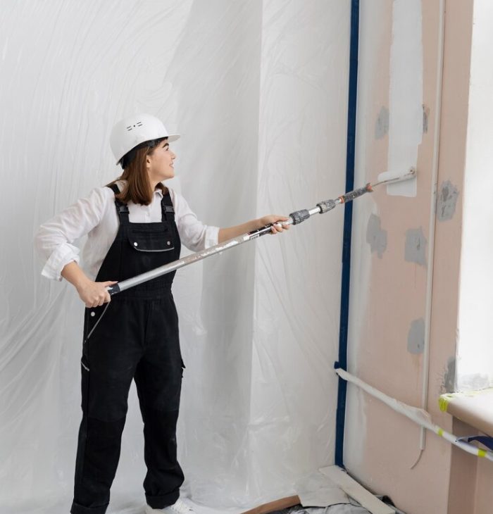Woman painting a interior wall